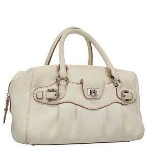 Salvatore Ferragamo Gancini Hand Bag Leather White Silver Auth 109712